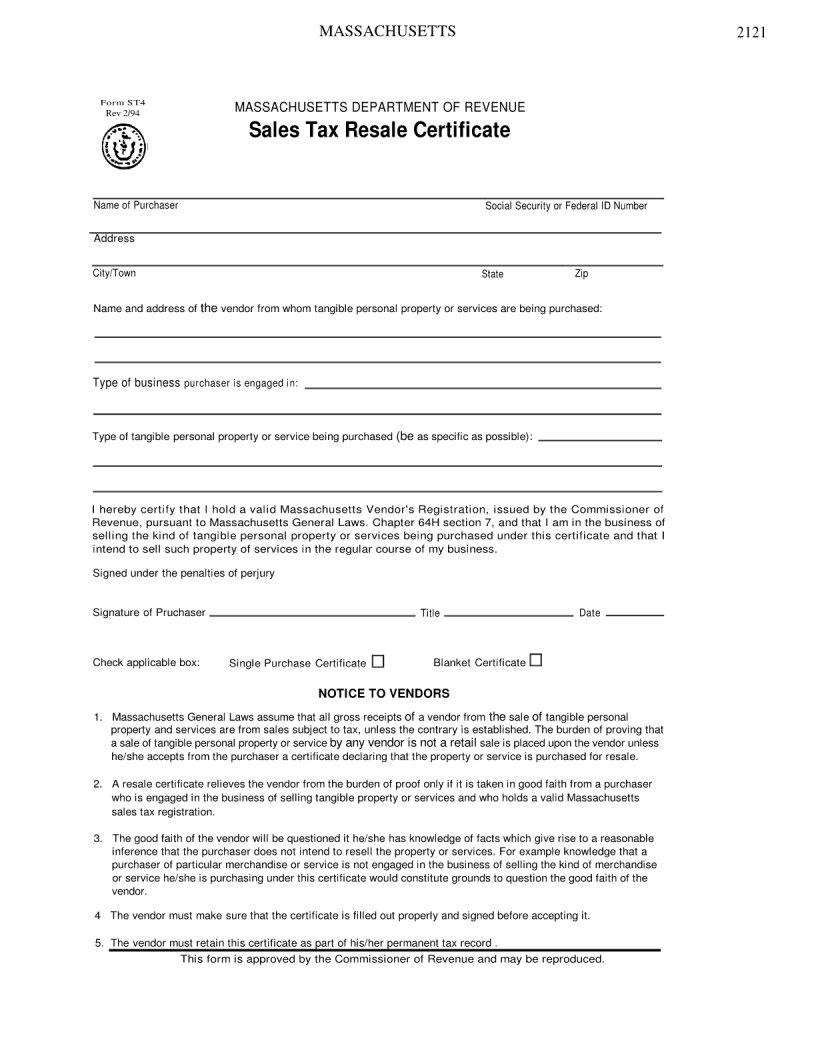 Form St Massachusetts Fill Out Printable Pdf Forms Online