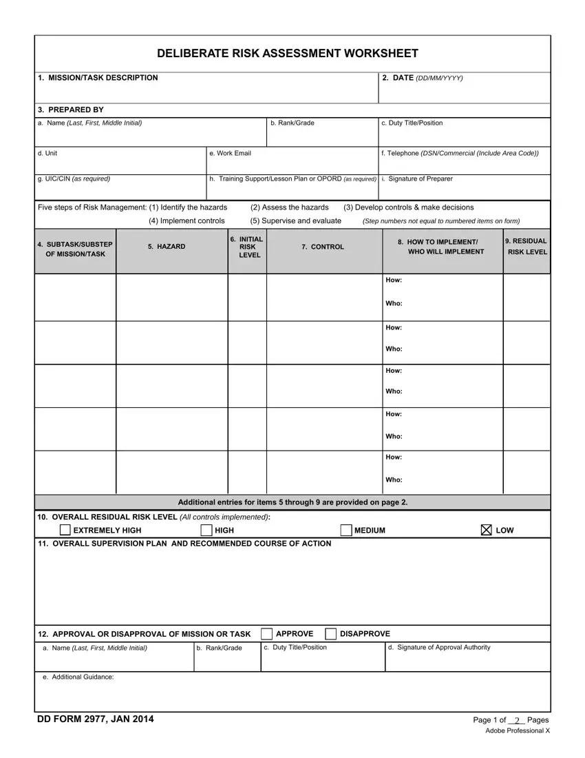 Risk Assessment Form Army
