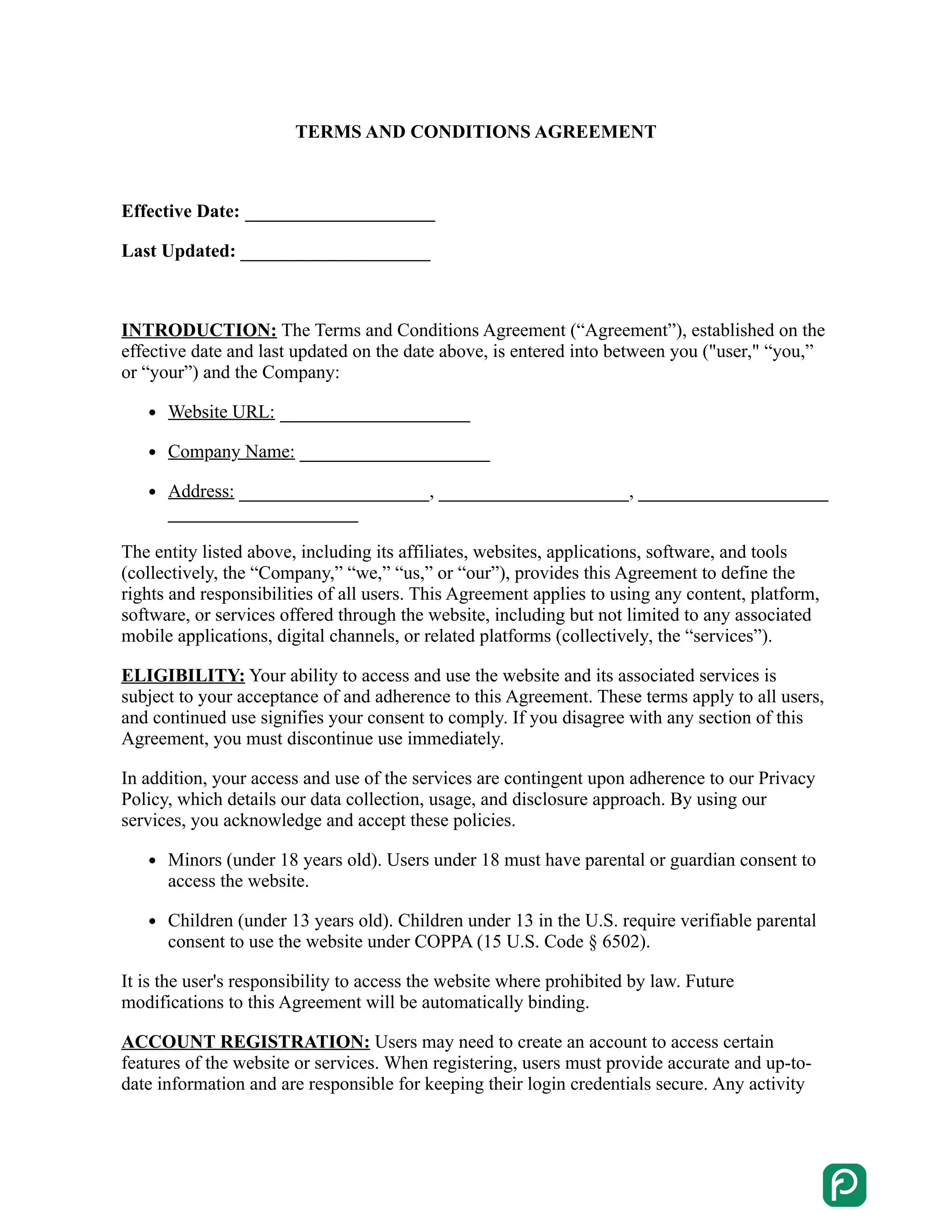 Terms and Conditions template preview