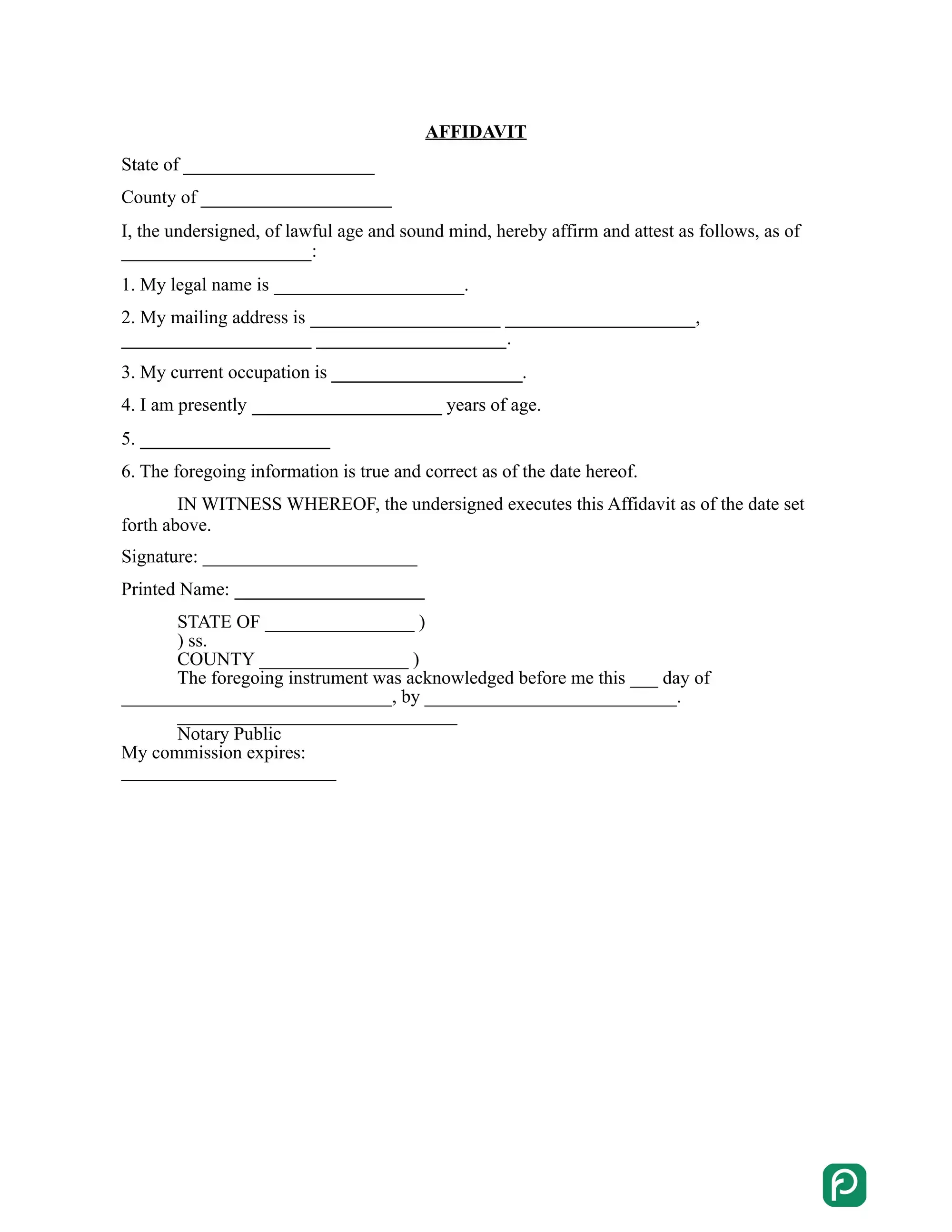Texas Affidavit preview
