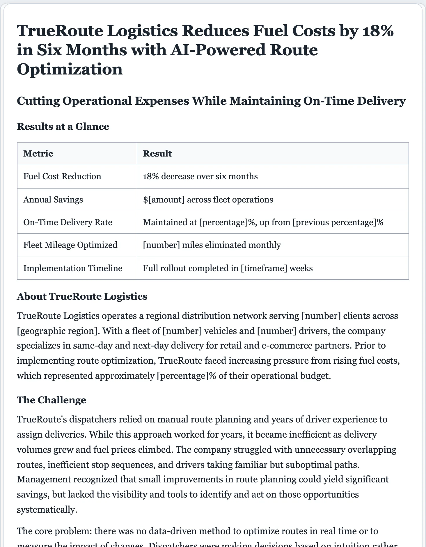 Sample customer case study generated by the FormsPal AI case study generator: challenge, solution, and results