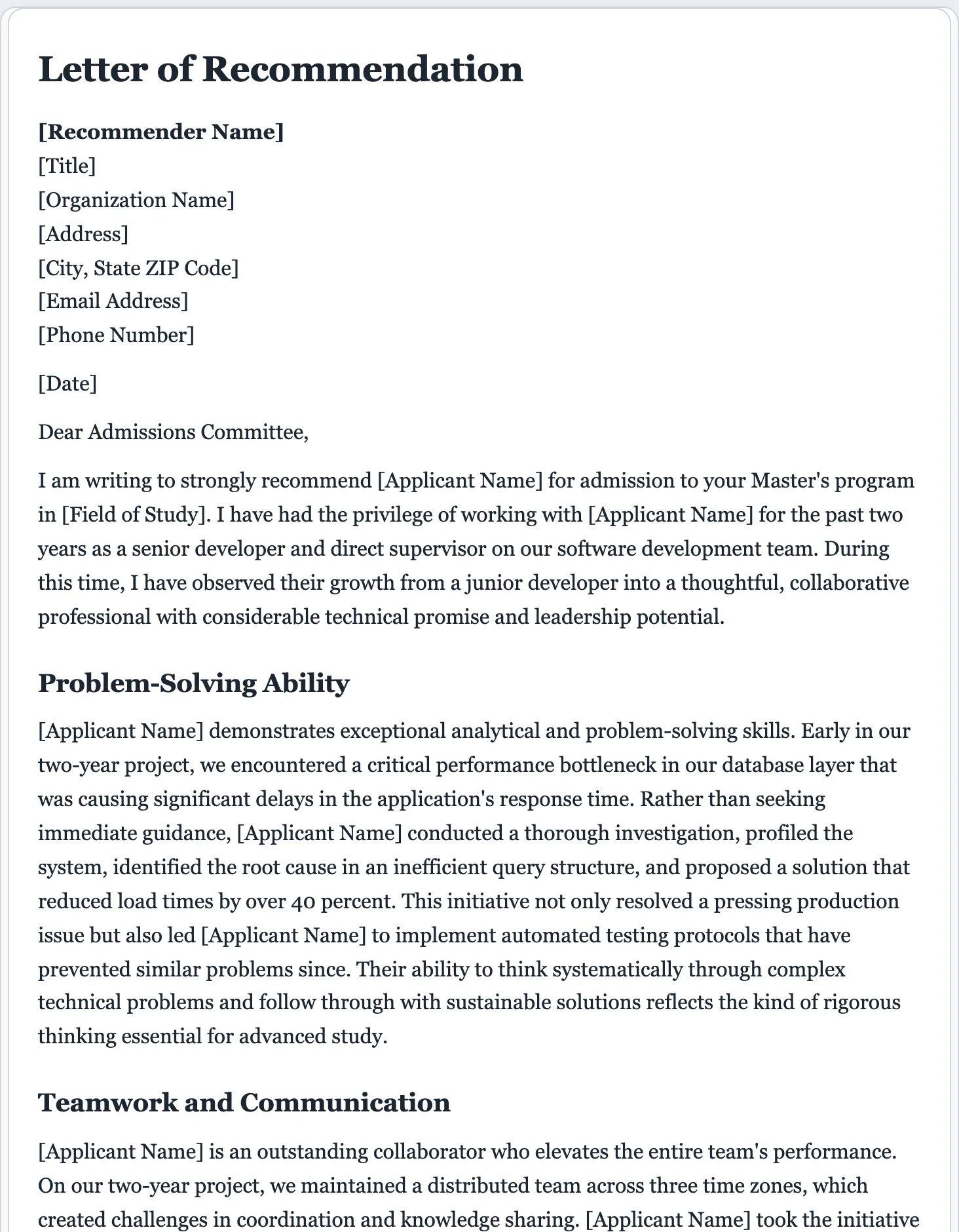 Sample recommendation letter generated by the FormsPal AI recommendation letter generator