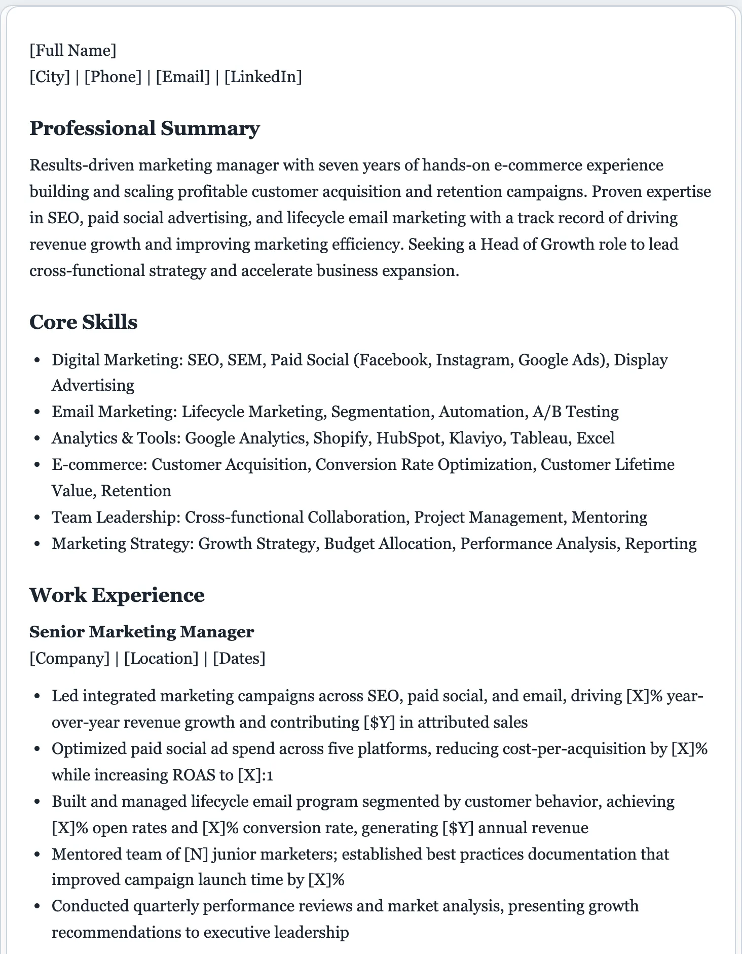 Sample ATS-friendly resume generated by the FormsPal AI resume generator: summary, skills, and quantified experience