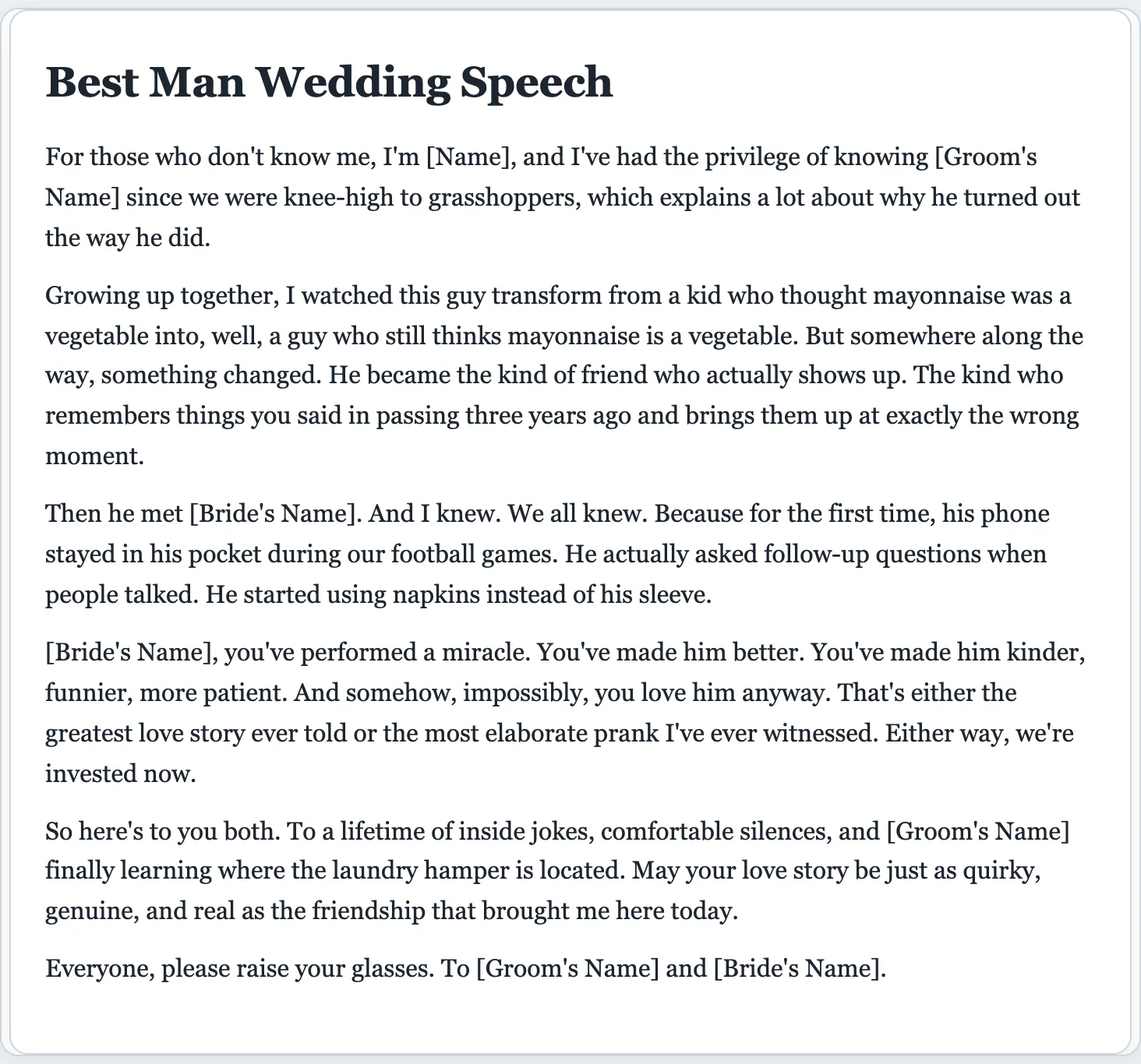 Sample speech written by the FormsPal AI speech writer with an opening hook and a toast
