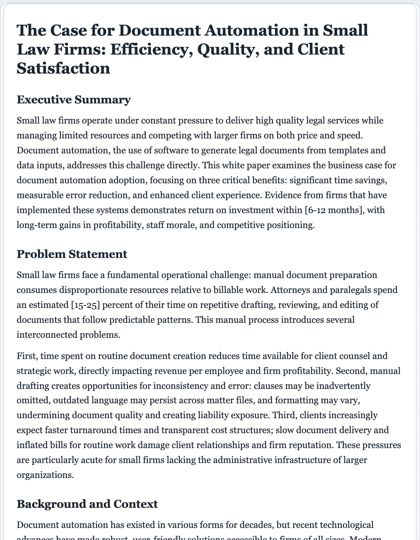 Sample white paper generated by the FormsPal AI white paper generator: abstract, problem, and argued solution