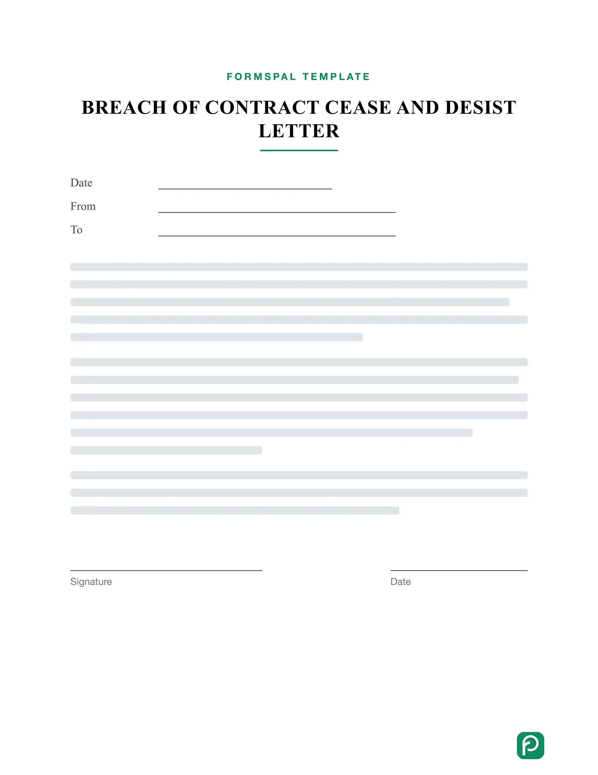 Breach of Contract Cease and Desist Letter template illustration