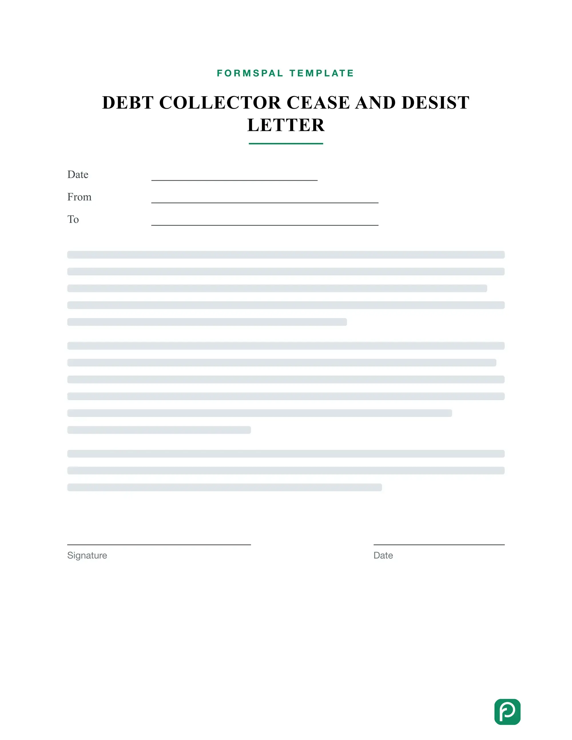 Debt Collector Cease and Desist Letter template illustration