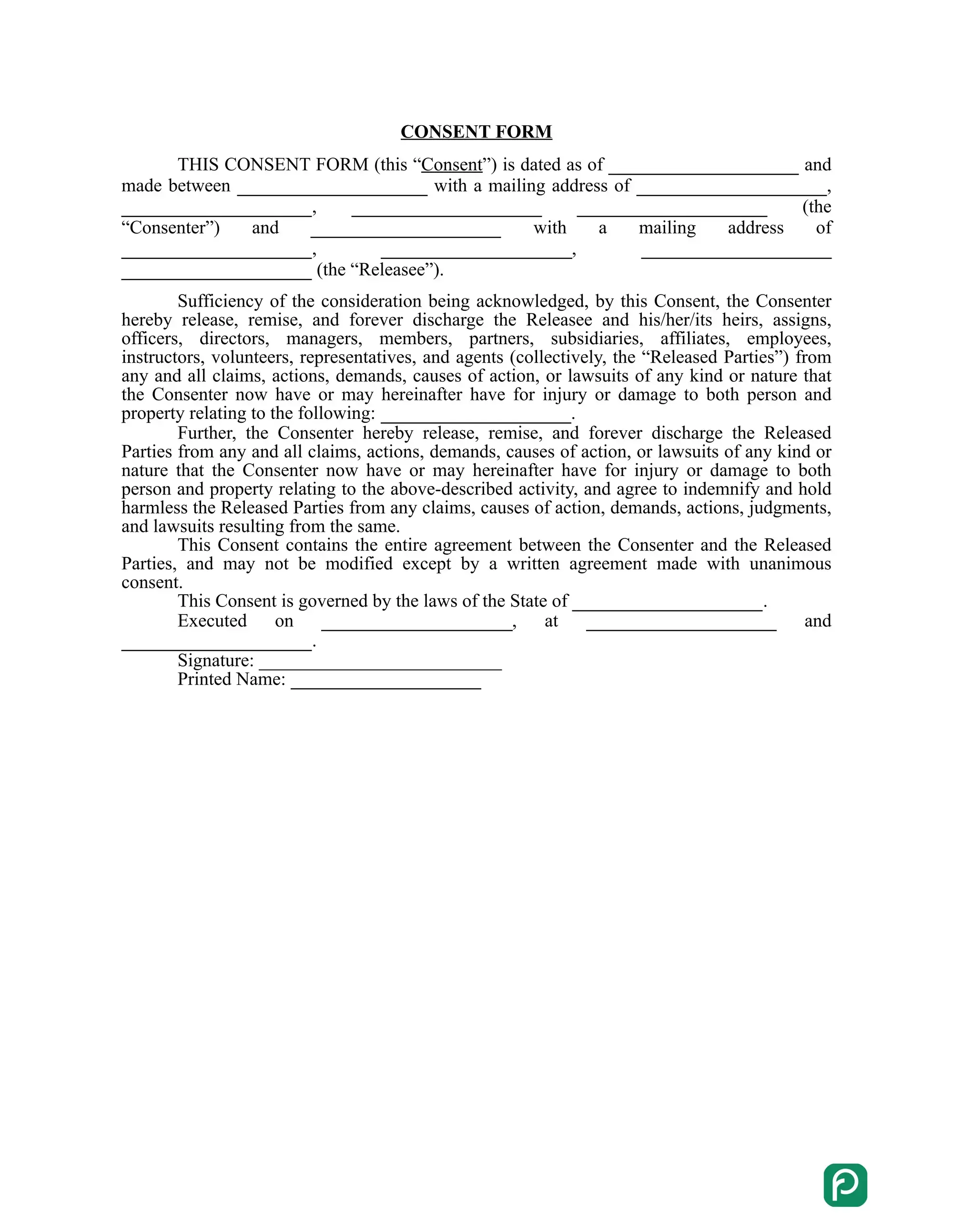 Consent Form preview