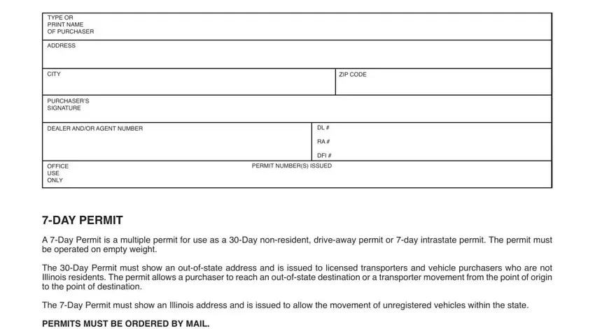 Filling out the 7 day vehicle permit form fields online
