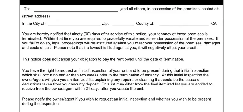 filling out printable 90 day notice to vacate california part 1