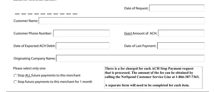 ACH stop payment form fields - Netspend stop payment sections to fill out