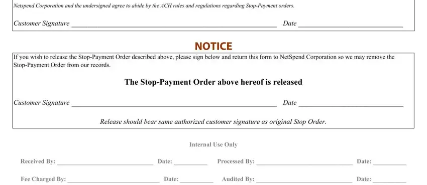 ACH stop payment form step 2 - entering account and transaction details