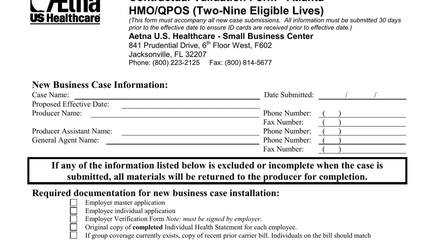 Aetna Validation Form fields to complete including employer application and broker signature