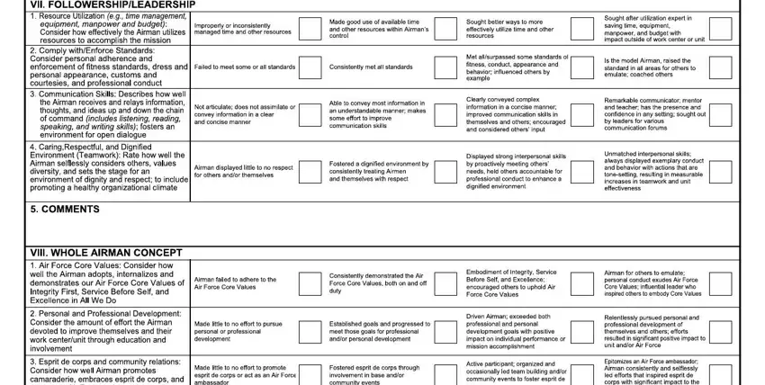AF 931 fields for performance feedback documentation