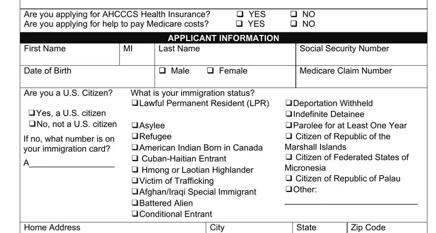 Step 1 to filling in the Arizona AHCCCS health coverage application