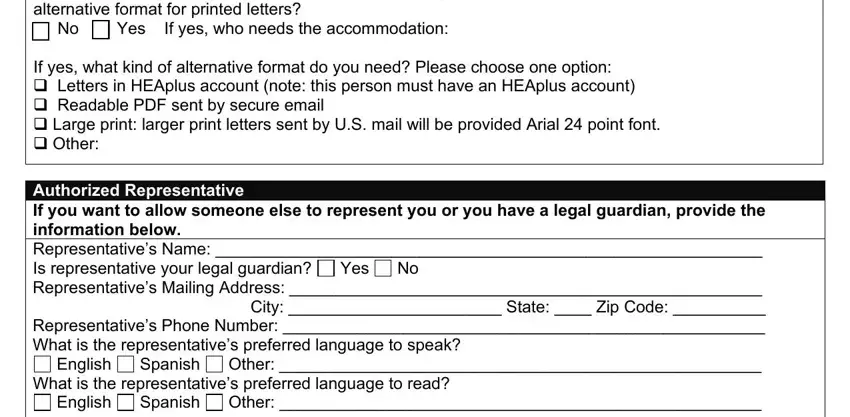 AHCCCS application step 3 - representative contact and authorization fields