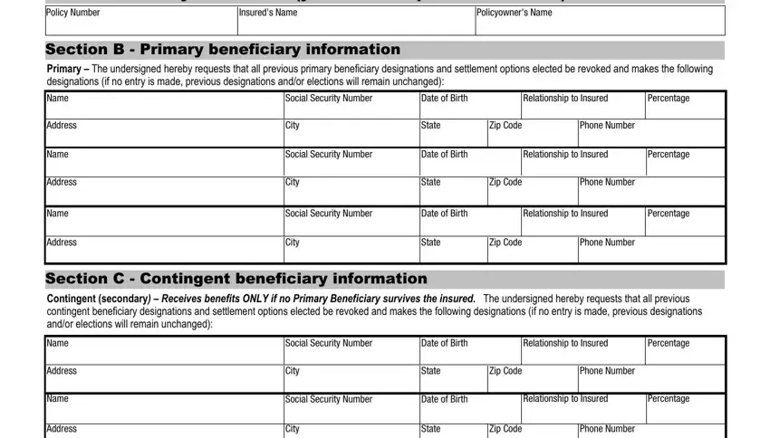 completing change of beneficiary request form step 1