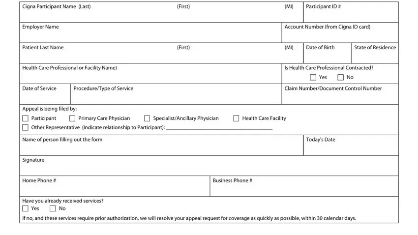 completing cigna insurance appeal stage 1