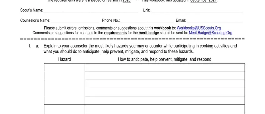 boy scout cooking merit badge worksheet gaps to fill out