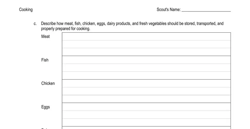 Entering details in boy scout cooking merit badge worksheet step 5