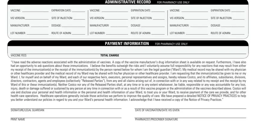 costco pharmacy flu shot form administrative record section - leave blank for pharmacy staff
