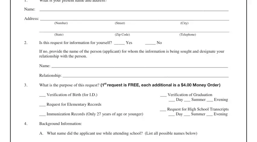 CPS transcript request form fields including gender, birthplace, and date of birth