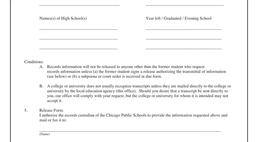 CPS transcript request form signature and address section