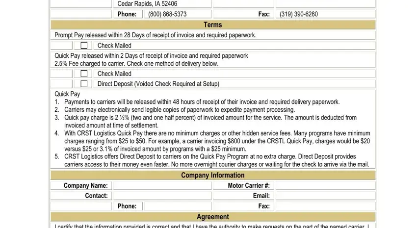 Filling out carrier packet form online part 3