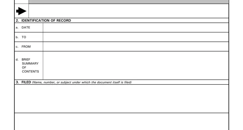 af pubs dd form 2861 IDENTIFICATION OF RECORD, a DATE, b TO, c FROM, d BRIEF SUMMARY OF CONTENTS, and FILED Name number or subject blanks to fill