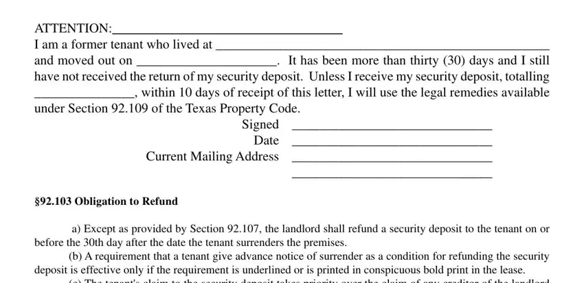 texas deposit letter fields to fill out