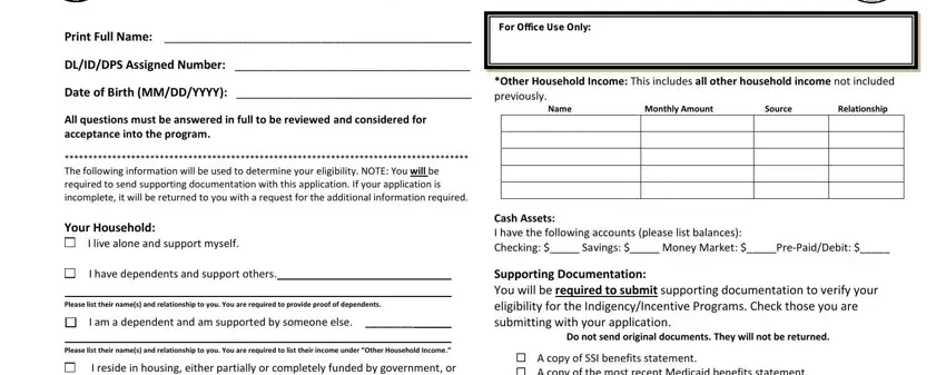 program application indigence spaces to fill in