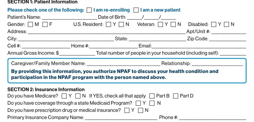 portion of empty spaces in novartis patient assistance application form