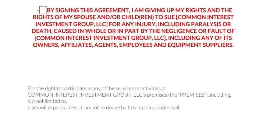 Entering details in skyzone printable waiver 2021 step 4