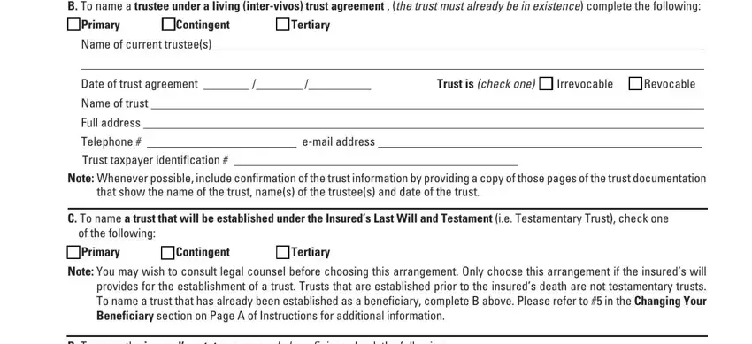 Filling in prudential request beneficiary life stage 3