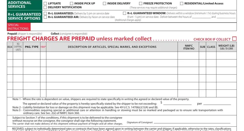 Entering details in r l carriers bill of lading step 2