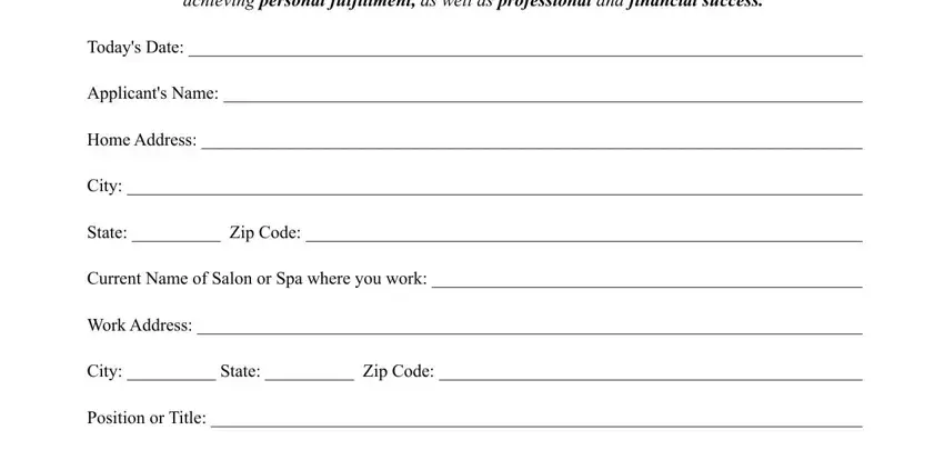 hair salon application fields to fill out