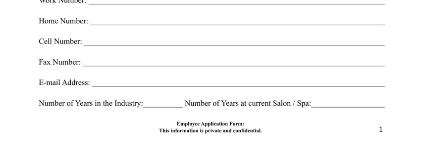 Filling out hair salon application step 2