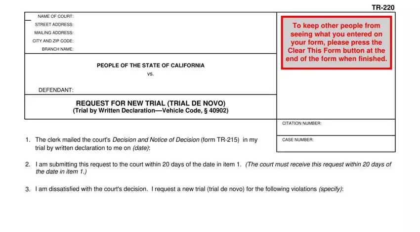 trial de novo form california blanks to consider
