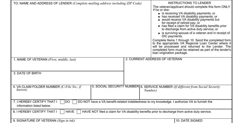entering details in va form 8937 part 1