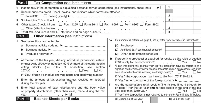 Tax computation section of irs form 1120a