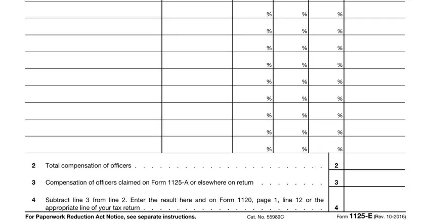 Stage number 2 for filling in e compensation f form