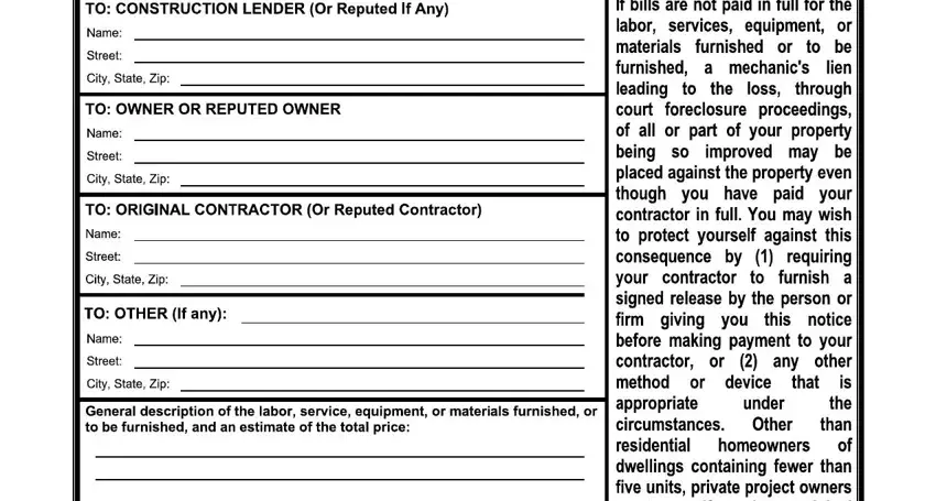 Step 1 for filling out the 20 Day Notice California form