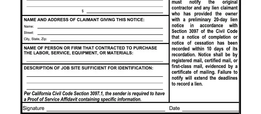 Step 2 for completing the 20 Day Notice California form