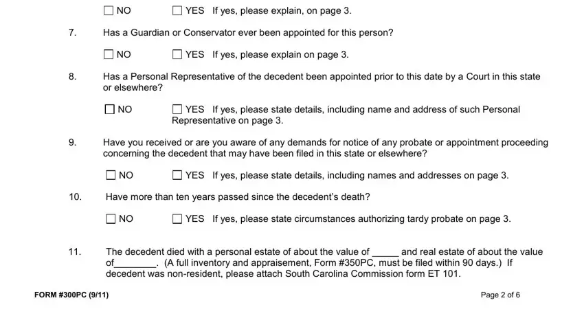 Completing part 5 in lexington sc probate forms