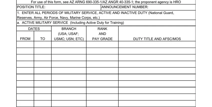 Filling out section 1 of the 335-1-R Military Brief