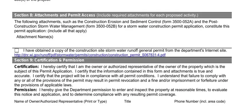Photos Provide photographs of the, I have obtained a copy of the, and Phone Number incl area code in wi dnr permit 3500 053