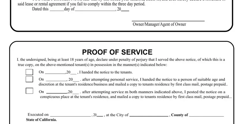 3 day notice to cure or quit california pdf completion process detailed (stage 2)