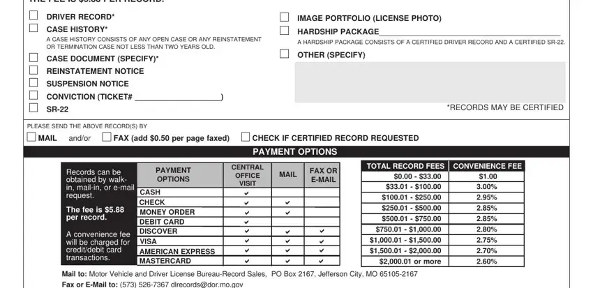 SUSPENSION NOTICE, A HARDSHIP PACKAGE CONSISTS OF A, and THE FEE IS  PER RECORD inside missouri department of revenue forum 5091