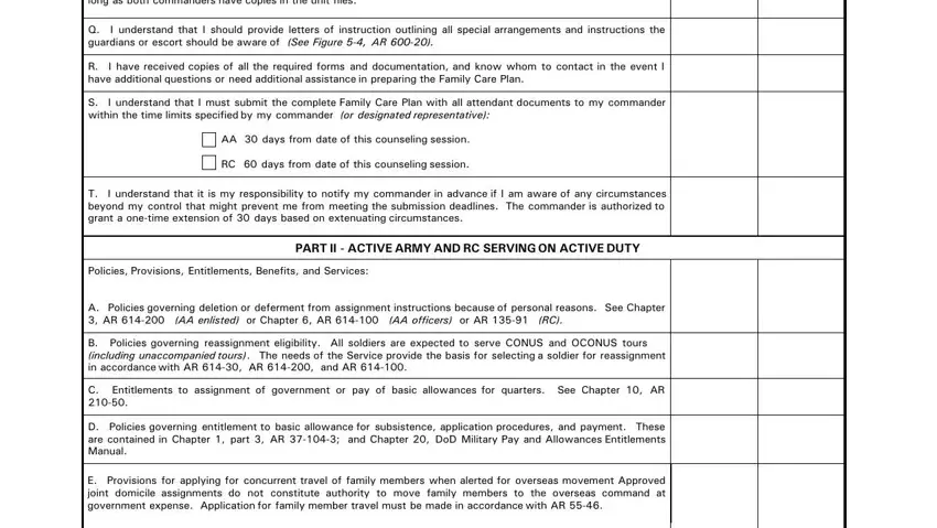 Part III military spouse acknowledgment in DA Form 5304-R