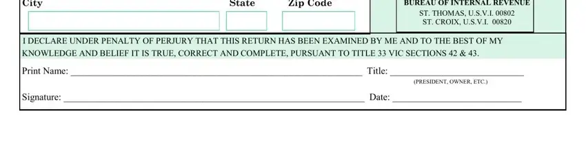Address and signatory fields in Form 720 V.I. TIF